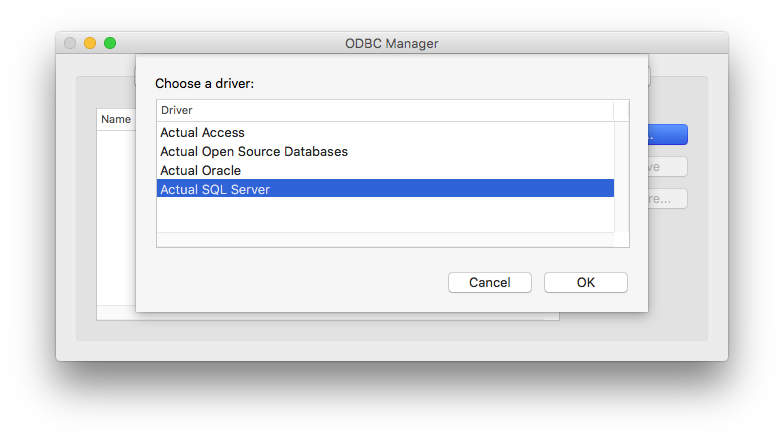 setting up odbc manager on macbook