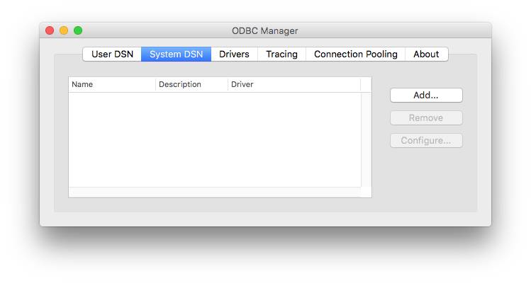 odbc manager mac sierra